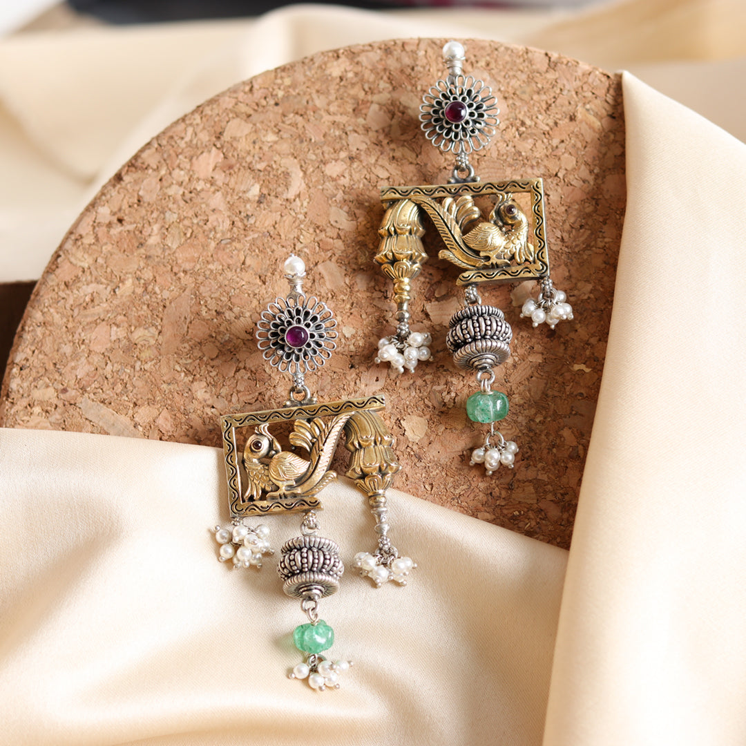 Artistic Dual Tone Peacock Earrings