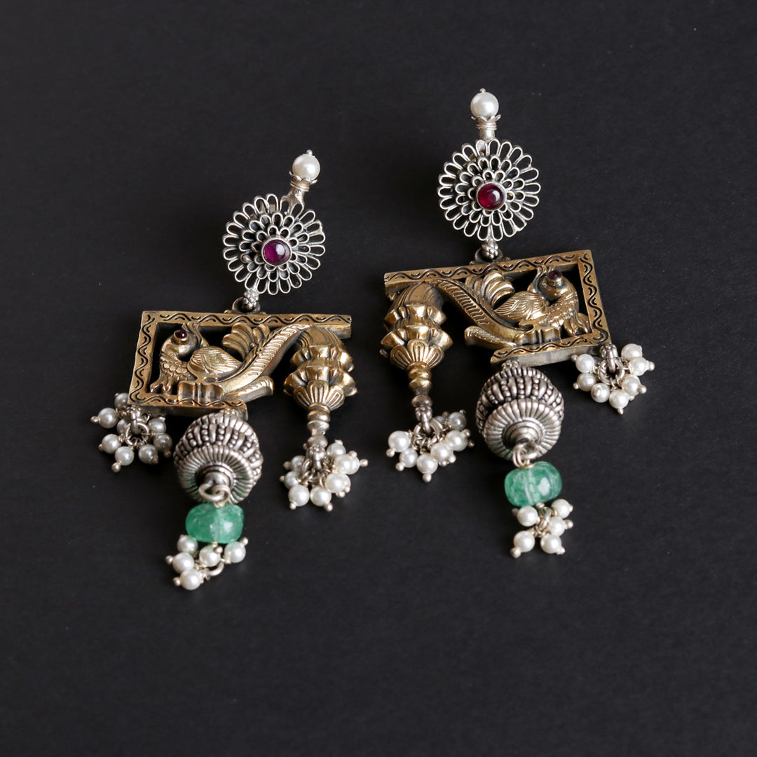 Artistic Dual Tone Peacock Earrings